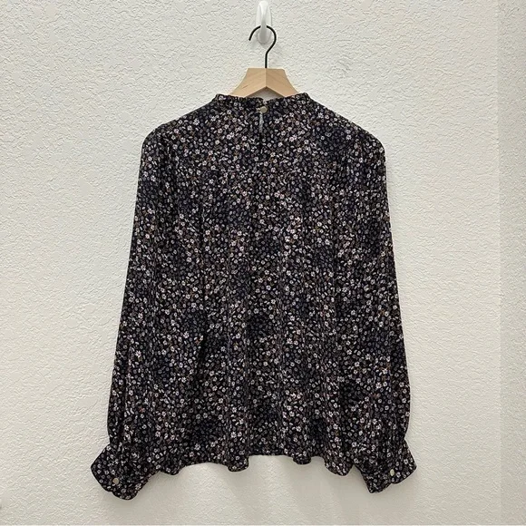 LOFT Women’s Blue Floral Print Polyester Long Sleeve Back Button Blouse Size M - Picture 2 of 11